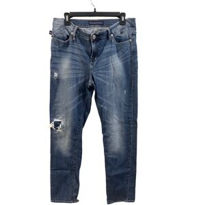 Rock & Republic Womens Distressed Straight Leg Jeans Blue Wing Logo Size 16